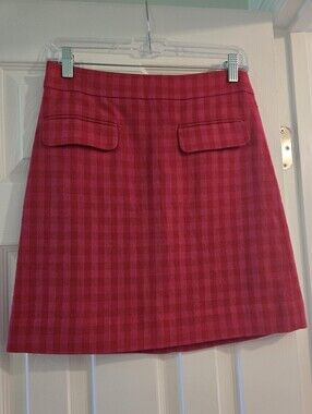 J. Crew Raspberry Pink Check Tweed Mini Skirt Size 0 — Like New